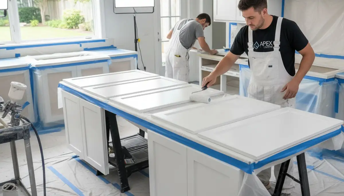 Professional cabinet painting in Arlington TX kitchen by expert house painters