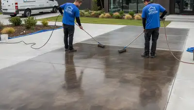 Professional concrete staining on residential patio in Arlington, TX by expert painting contractors