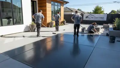 Professional concrete staining on residential patio in Arlington, TX by expert painting contractors