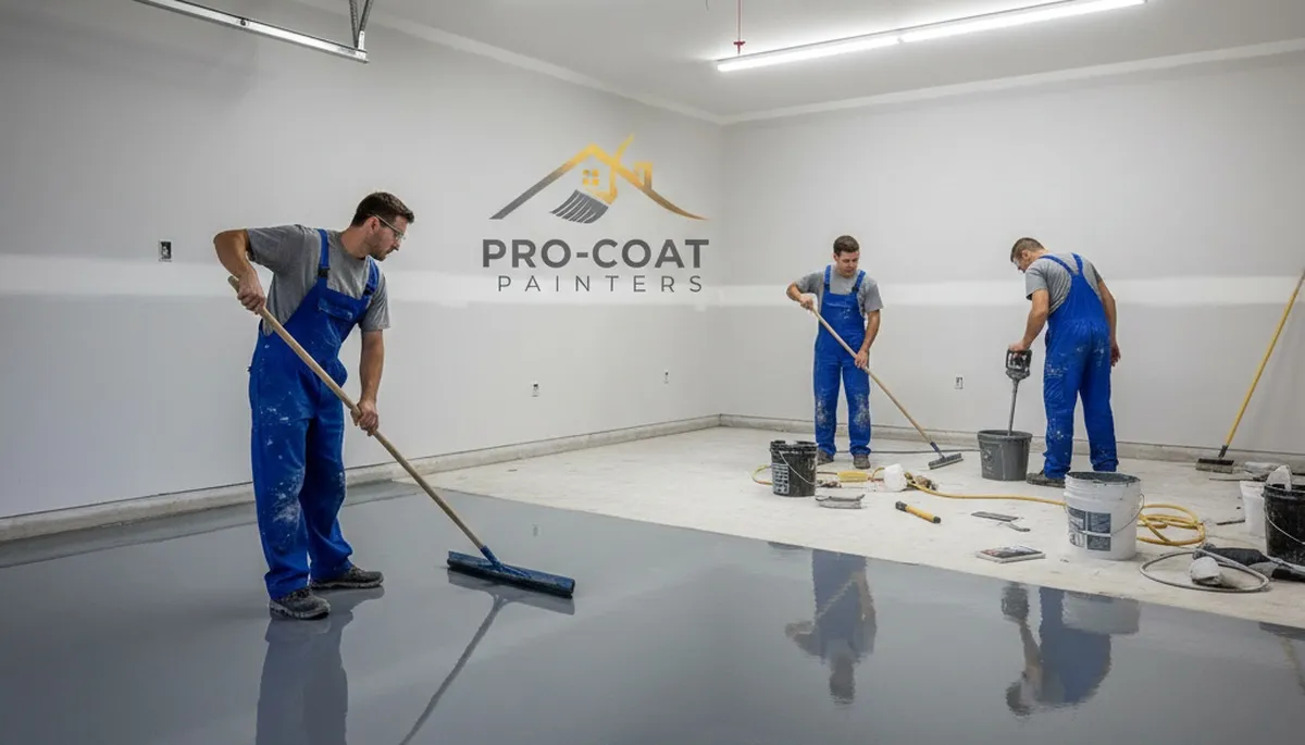 Epoxy garage floor coating in Arlington TX with durable, glossy finish by local painting contractors