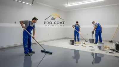 Epoxy garage floor coating in Arlington TX with durable, glossy finish by local painting contractors