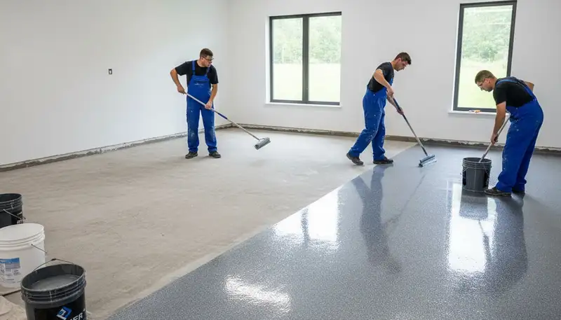Epoxy floor coating in Arlington, TX garage by local painting contractors for durable, glossy finish