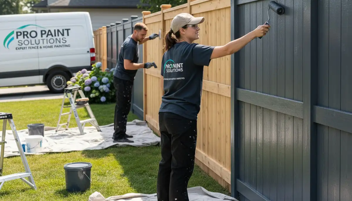 Professional fence painters in Arlington, TX applying durable exterior paint for lasting curb appeal