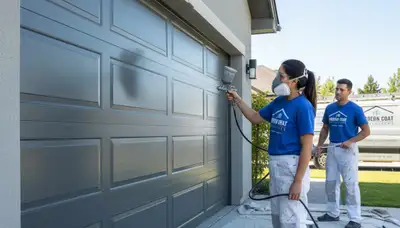 Professional garage door painting in Arlington, TX by expert house painters enhancing curb appeal