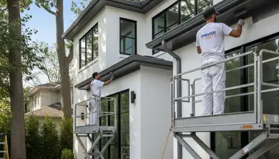 Professional gutter painting on a residential home in Arlington, TX by expert house painters