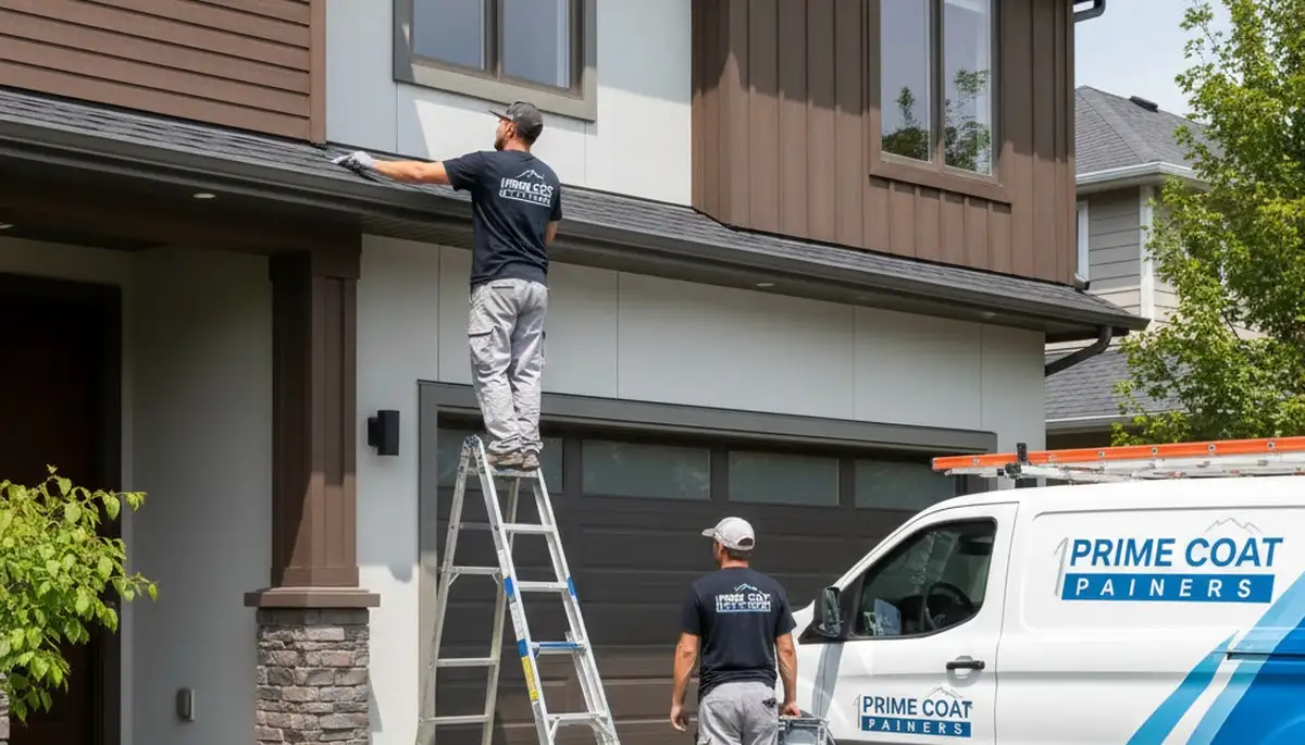 Professional gutter painting on residential home exterior in Arlington, TX by expert house painters