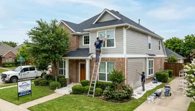 Professional house painters working on exterior home in Arlington TX