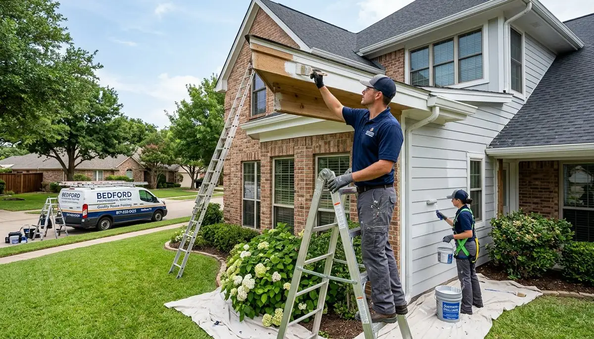 Professional house painters working on a home exterior in Arlington TX