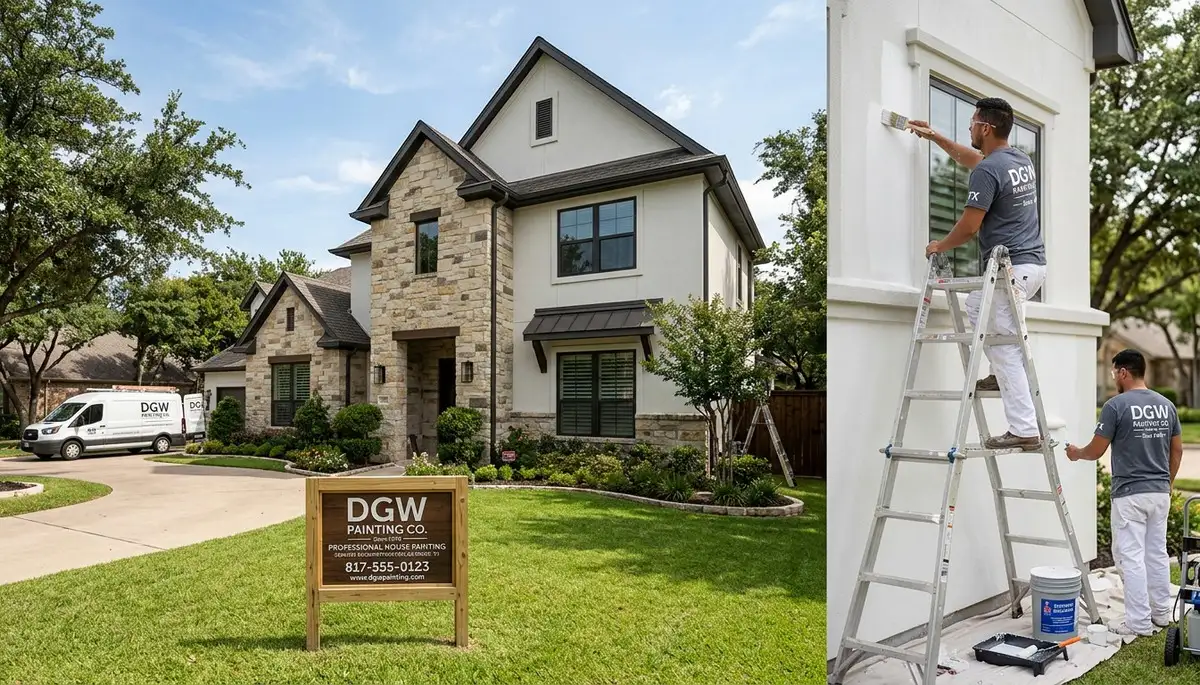 Professional house painters working on residential exterior in Arlington, TX