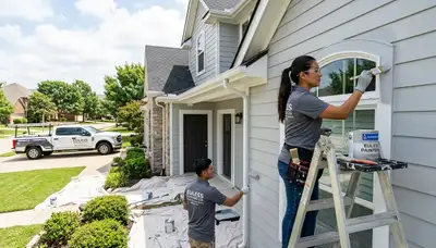 Professional house painting contractors working on a residential home exterior in Arlington, TX