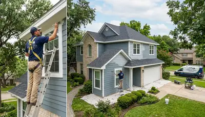 Professional house painters working on home exterior in Arlington, TX