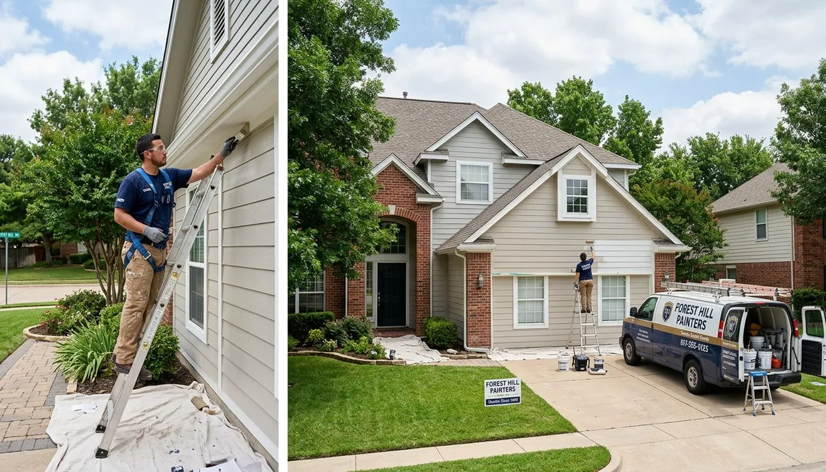 Professional house painters working on residential exterior in Arlington, TX