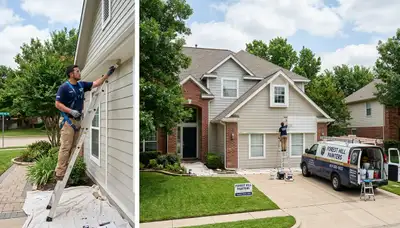 Professional house painters working on residential exterior in Arlington, TX
