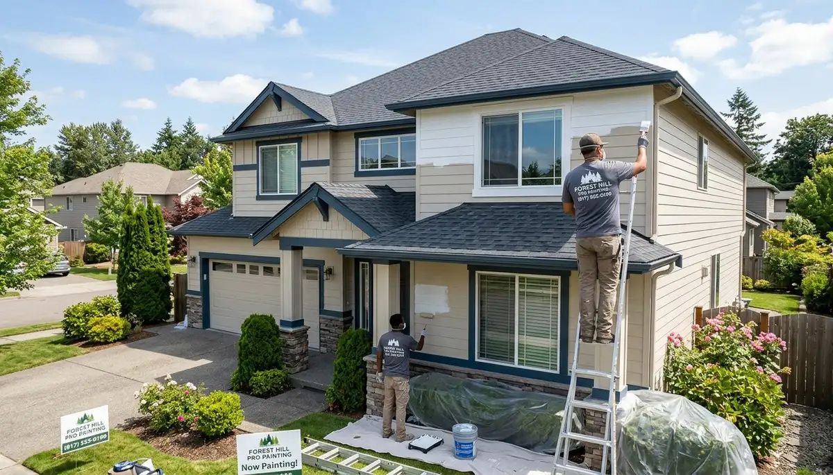 Professional house painters working on home exterior in Arlington TX
