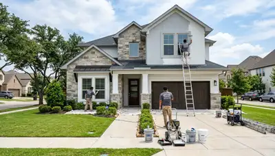 Professional house painters working on residential exterior in Arlington TX
