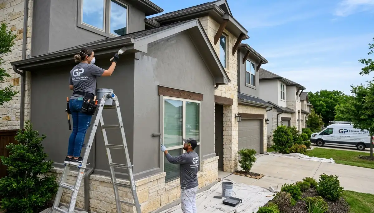 Professional house painters working on exterior home repaint in Arlington, TX