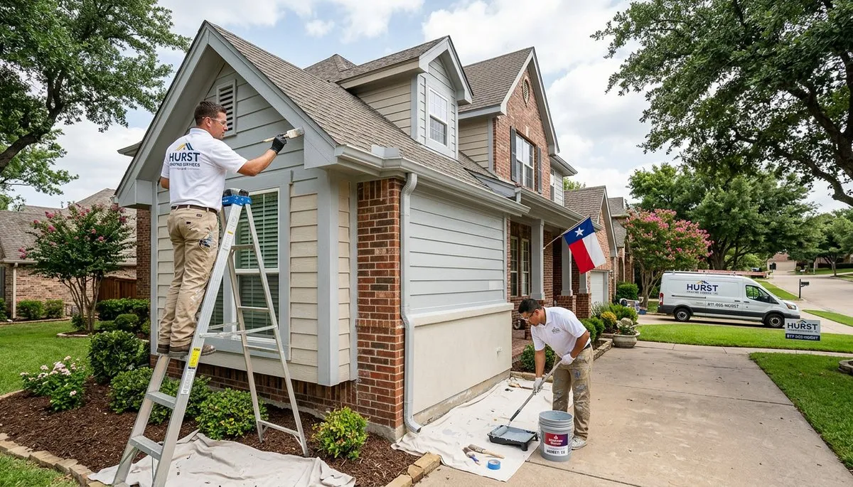 Professional house painters working on residential exterior in Arlington, TX