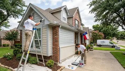Professional house painters working on residential exterior in Arlington, TX