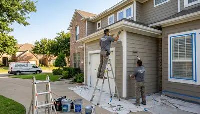 Professional house painters working on residential exterior in Arlington, TX