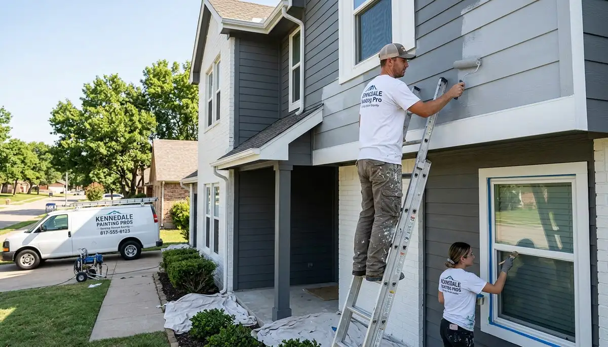 Professional house painters working on residential exterior in Arlington, TX