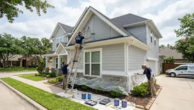 Professional house painters working on residential exterior in Arlington, TX