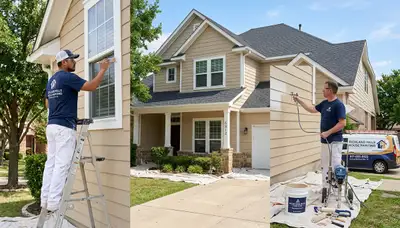Professional house painters applying exterior paint to home in Arlington, TX