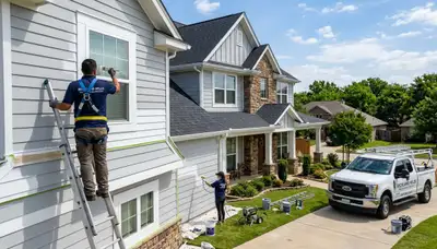 Professional house painters in Arlington TX applying exterior paint on residential home façade