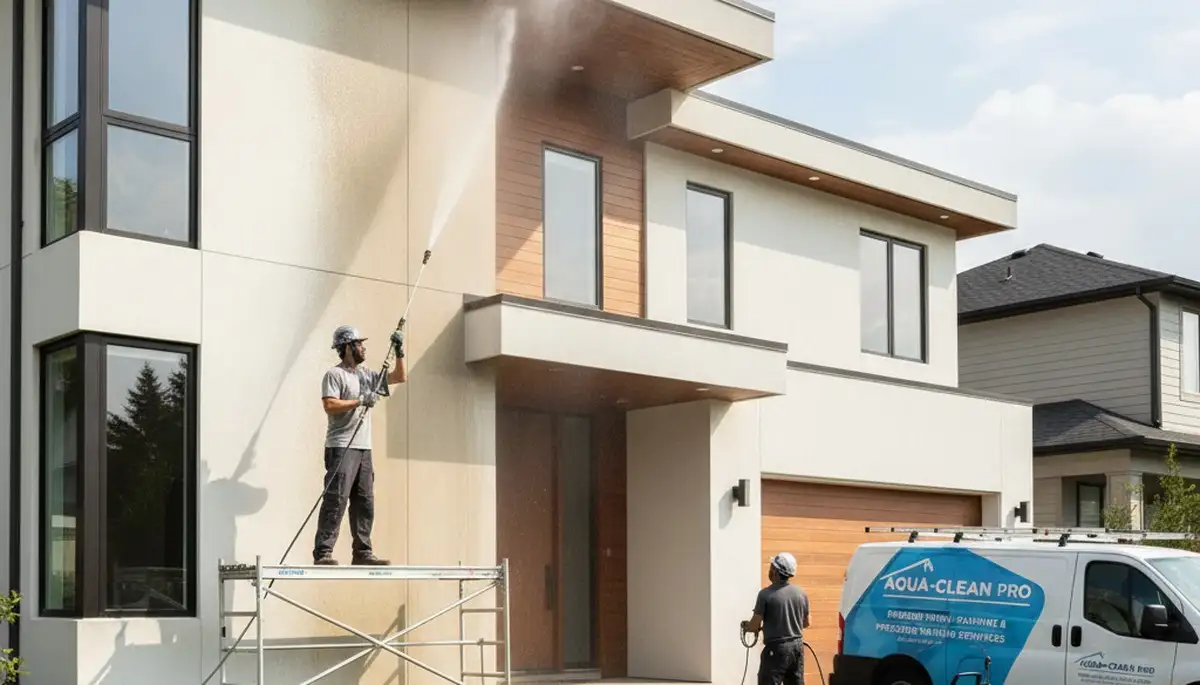 Professional pressure washing a home exterior in Arlington, TX for expert surface restoration