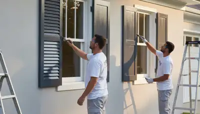 Professional shutter painting and refinishing on a home exterior in Arlington, TX