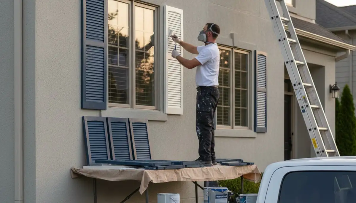 Professional shutter painting on a home exterior in Arlington, TX by local painting contractors