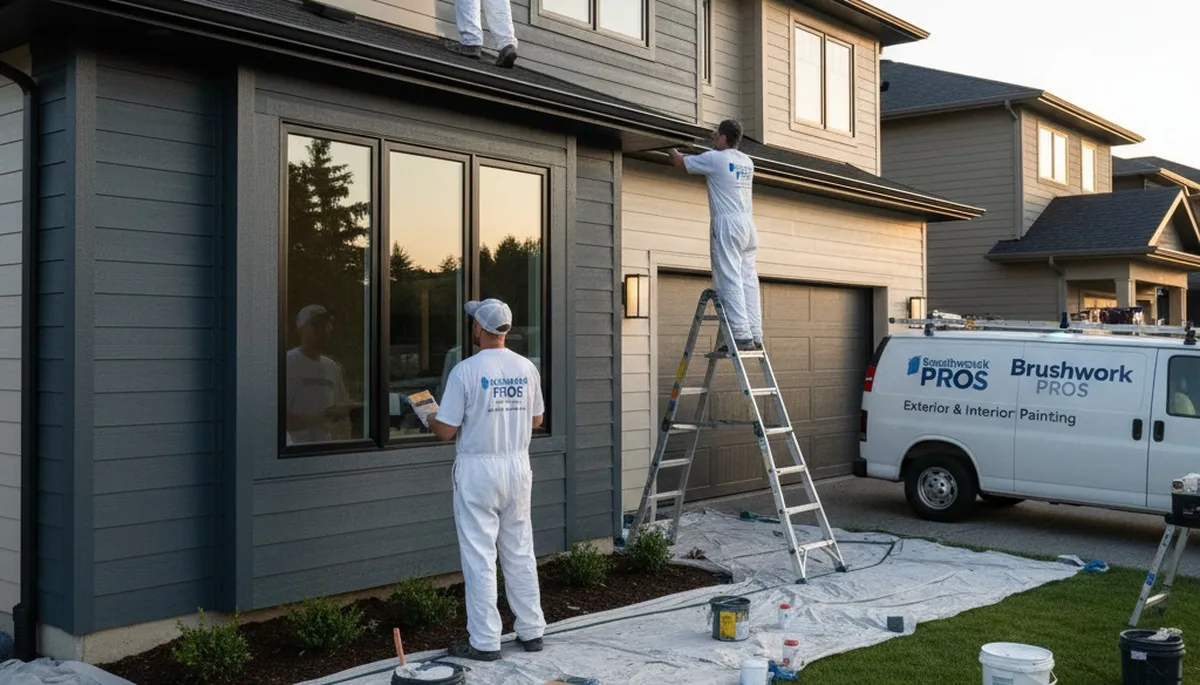 Professional siding painting on a suburban home in Arlington, TX by expert house painters