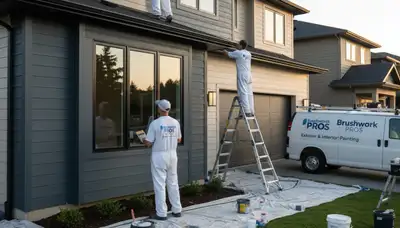 Professional siding painting on a suburban home in Arlington, TX by expert house painters