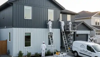 Professional siding painting on a suburban home in Arlington, TX by expert house painters