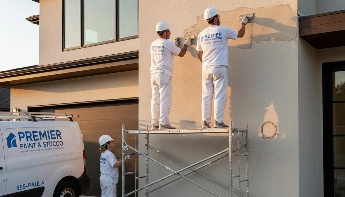 Professional stucco repair and painting on Arlington TX home exterior by expert contractors