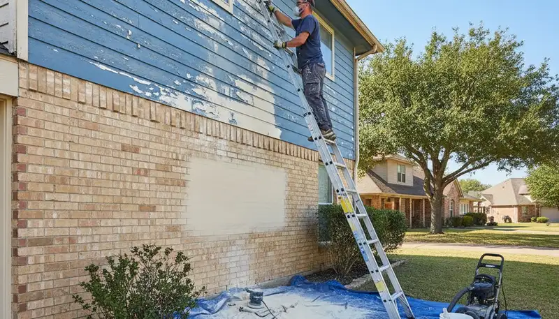Professional surface preparation for exterior house painting in Arlington, TX by expert painters