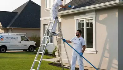 Professional trim and fascia painting on Arlington, TX home exterior by expert house painters