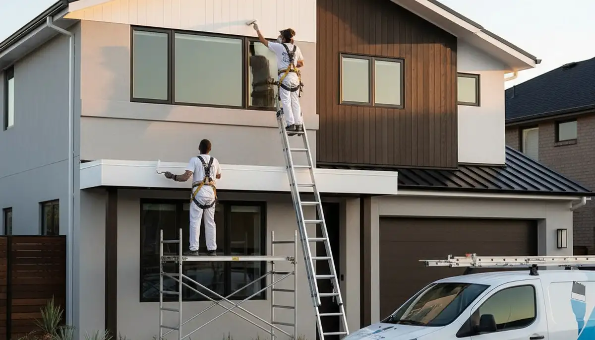 Professional trim and fascia painting on Arlington TX home exterior by expert house painters