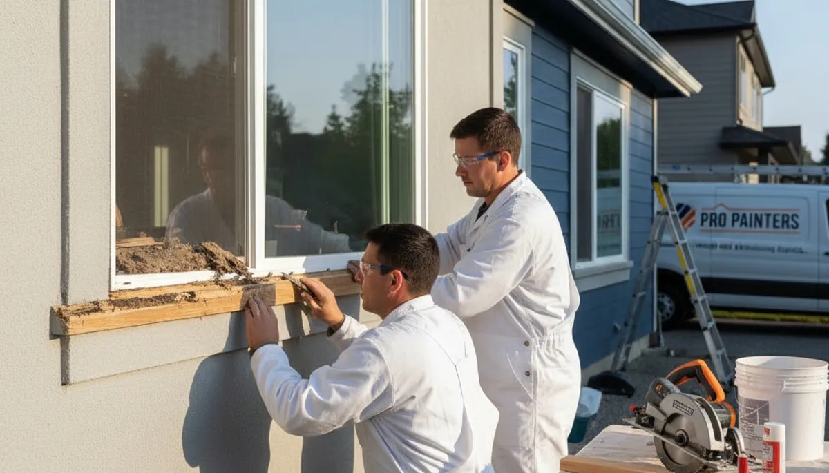 Professional wood rot repair on Arlington TX home exterior by expert carpentry and painting team